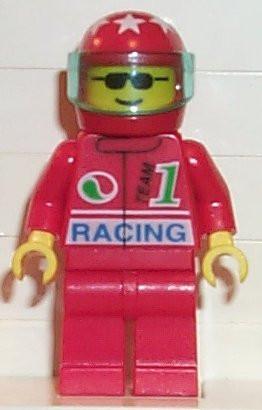 LEGO Minifigure-Octan - Racing, Red Legs, Red Helmet 7 White Stars, Trans-Light Blue Visor-Town / Classic Town / Race-OCT026-Creative Brick Builders